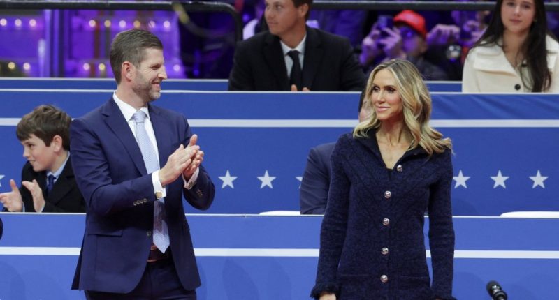 Eric and Lara Trump at a rally for Donald Trump's second presidential inauguration.