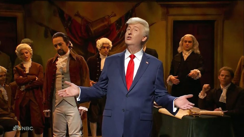 Lin-Manuel returns as Hamilton on SNL interrupted by 'King' Trump