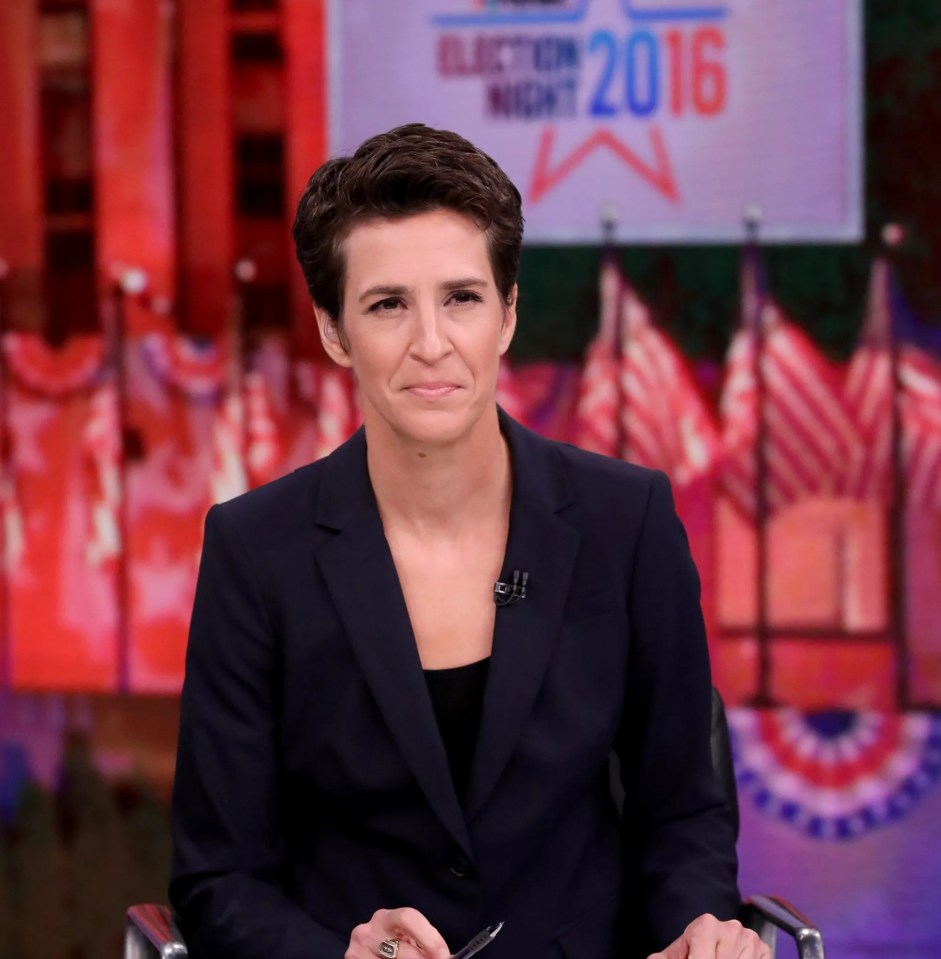 Rachel Maddow hosting MSNBC's election night coverage in 2016.