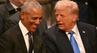 Barack Obama and Donald Trump share a joke at the funeral of Jimmy Carter