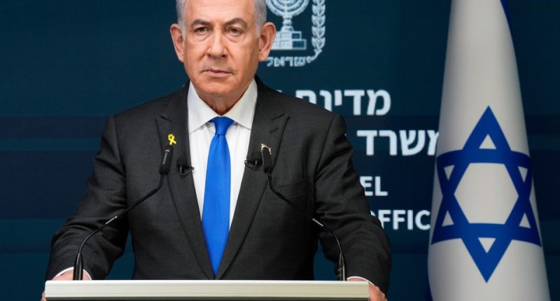Benjamin Netanyahu at a press conference.