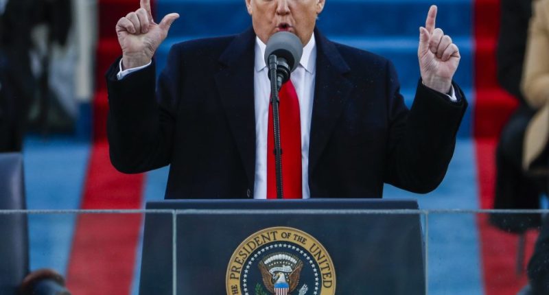 President Donald Trump giving his inaugural address.