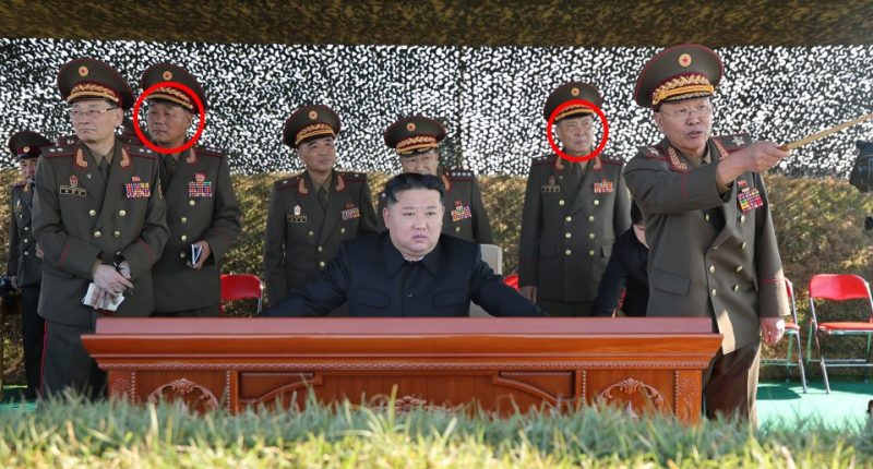 Kim Jong-un with North Korean generals.