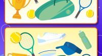 Illustration of a spot-the-difference game featuring two nearly identical images of tennis equipment.