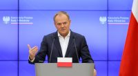 Polish Prime Minister Donald Tusk at a press conference.