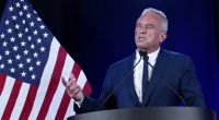 Robert F. Kennedy Jr. speaking at a podium, endorsing Donald Trump.