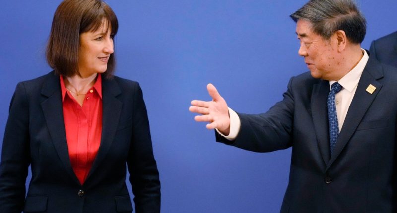 Chinese Vice Premier He Lifeng and Britain's Chancellor of the Exchequer Rachel Reeves at the 11th China-UK Economy and Finance Dialogue.