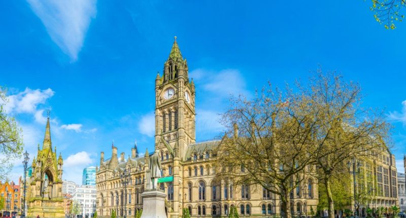 Manchester Town Hall, England.