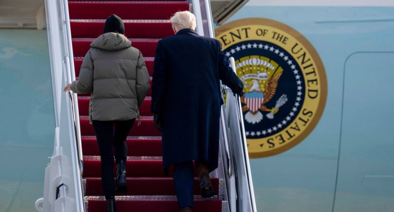 President Donald Trump and Melania Trump boarding Air Force One.