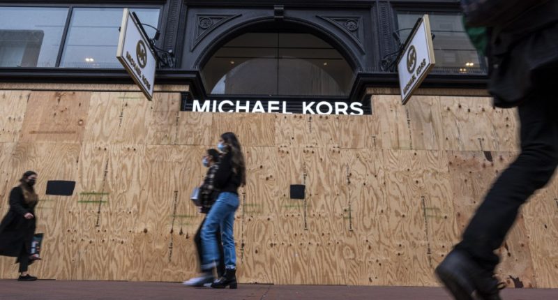 Boarded-up Michael Kors store in San Francisco.