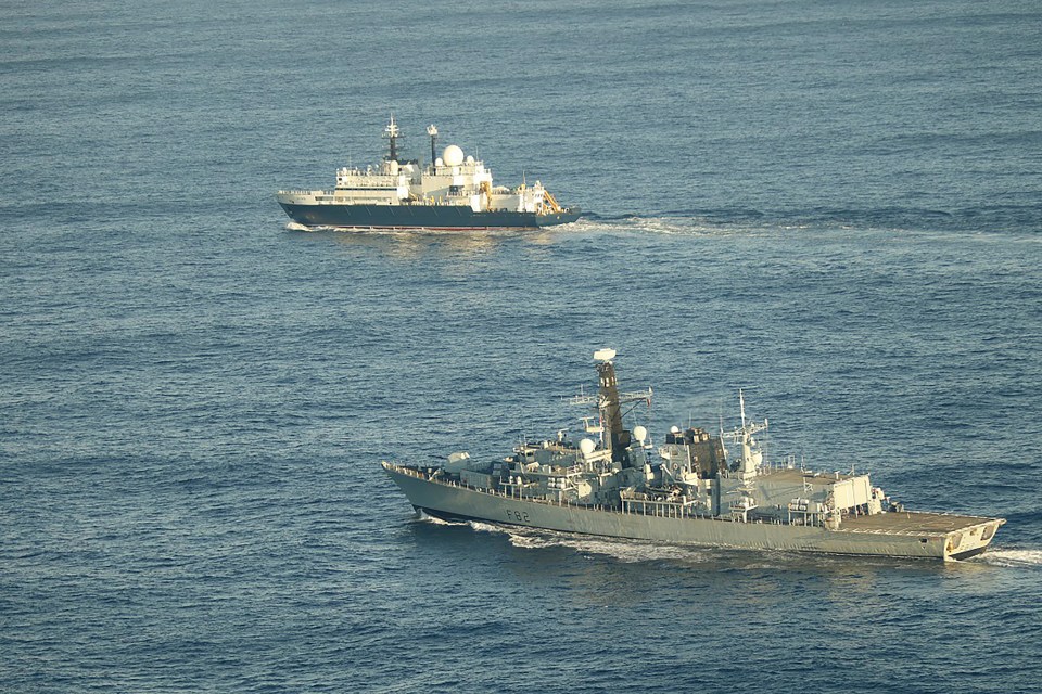 HMS Somerset and Russian ship Yantar near UK waters.