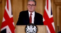 Prime Minister Keir Starmer giving a press conference at 10 Downing Street.