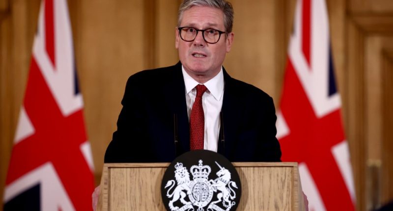 Prime Minister Keir Starmer giving a press conference at 10 Downing Street.