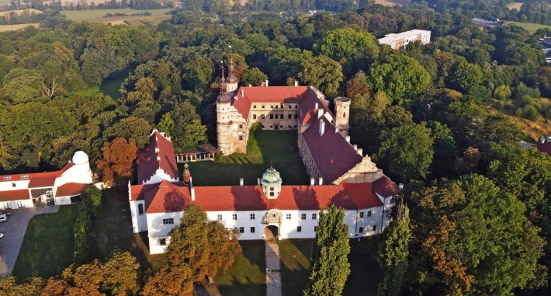Aerial view of Glogowek Castle in Glogowek, Poland.