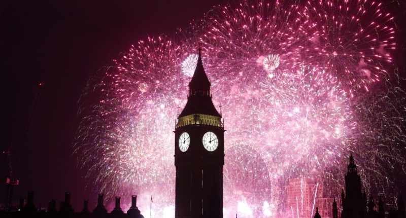 Fireworks light up the sky over Elizabeth Tower, also known as Big Ben