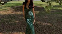 Kayleen Brown in a green dress.