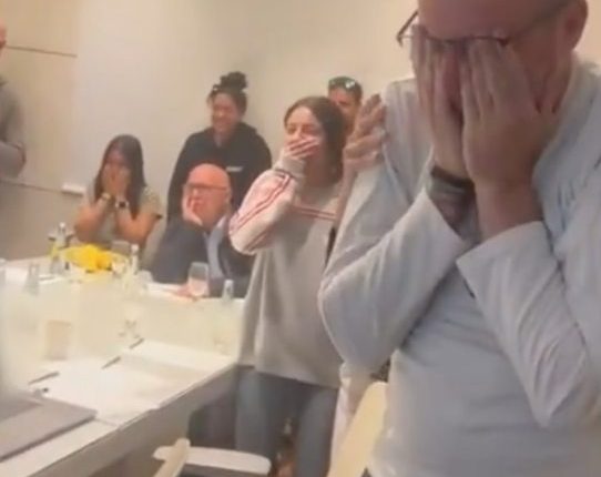 Families of freed Israeli hostages react emotionally while watching a livestream of their daughters' rescue.