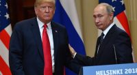 Presidents Trump and Putin at a press conference in Helsinki.