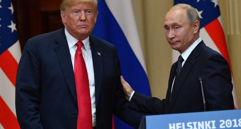 Presidents Trump and Putin at a press conference in Helsinki.