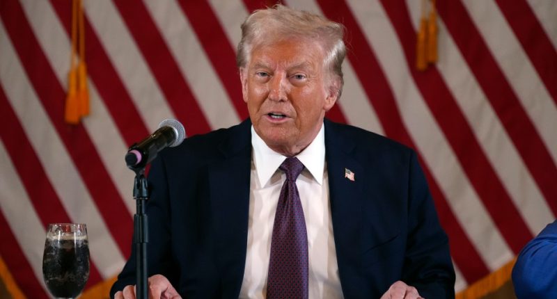 President Donald Trump speaking at a meeting.