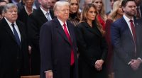 Donald and Melania Trump at a service.