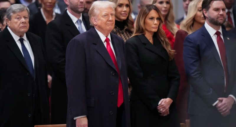 Donald and Melania Trump at a service.