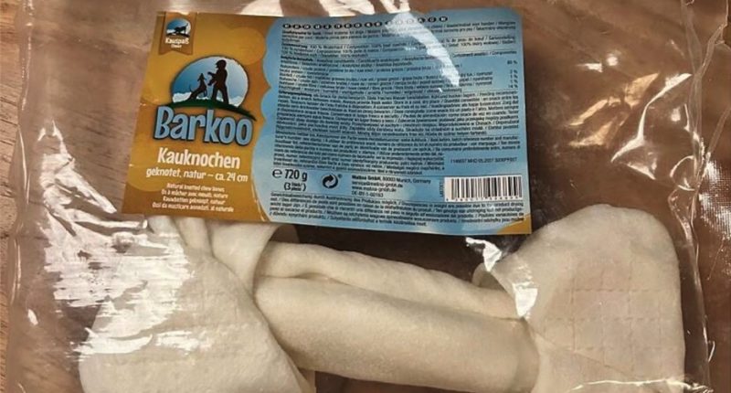 Packaged dog chew bone.