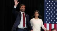 Sen. JD Vance and his wife at a campaign event.