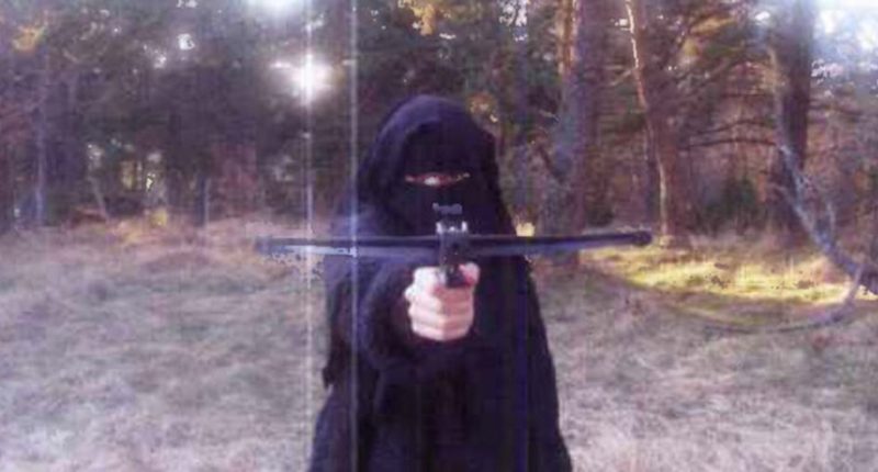 Wanted Hayat Boumeddiene pictured with a crossbow