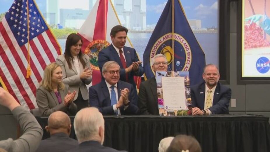 Gov. Ron DeSantis attends the signing of the Florida University Space Research Consortium on Wednesday.