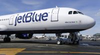 A JetBlue airplane is seen at John F. Kennedy International Airport in New York.