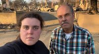 A dad and daughter help evacuees learn whether their homes survived the California wildfires