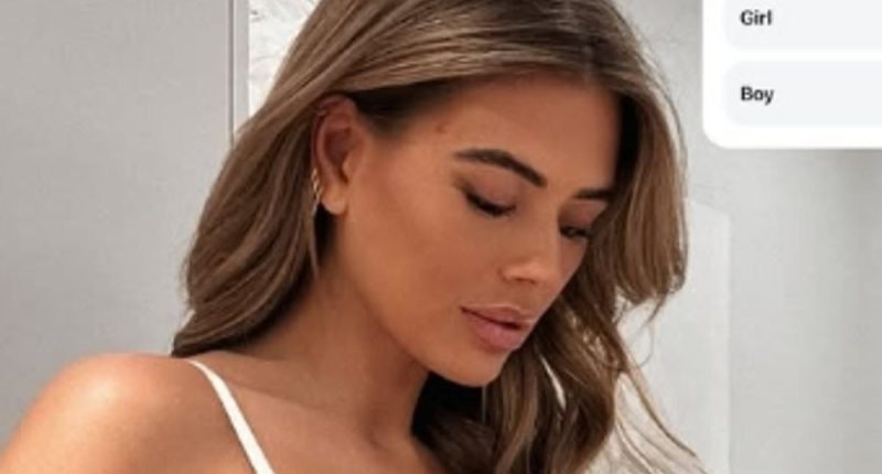 Arabella Chi poses in her underwear as she cradles her growing baby bump and reveals she is 'half way' through her pregnancy