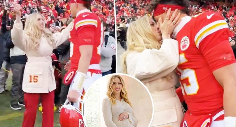Brittany Mahomes gives husband Patrick a good luck kiss at Chiefs playoffs game less than a week after giving birth