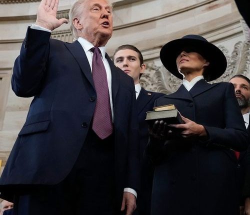 Donald Trump's left hand was by his side as he took his oath of office.