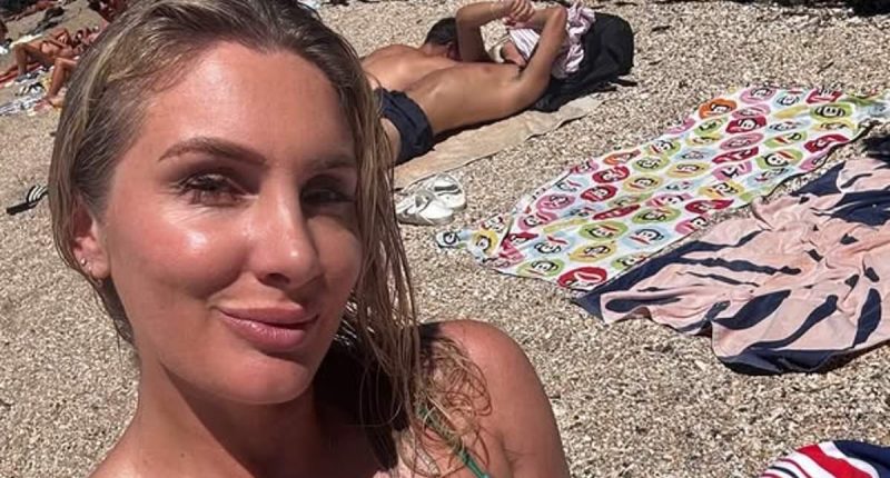 Forgotten Bachelor star puts on a very busty display as she shows off her figure in a skimpy bikini at the beach