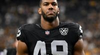 FILE - Las Vegas Raiders defensive end Charles Snowden walks off the field following an NFL football game against the Pittsburgh Steelers, Sunday, Oct 13, 2024, in Las Vegas. (AP Photo/David Becker, File)