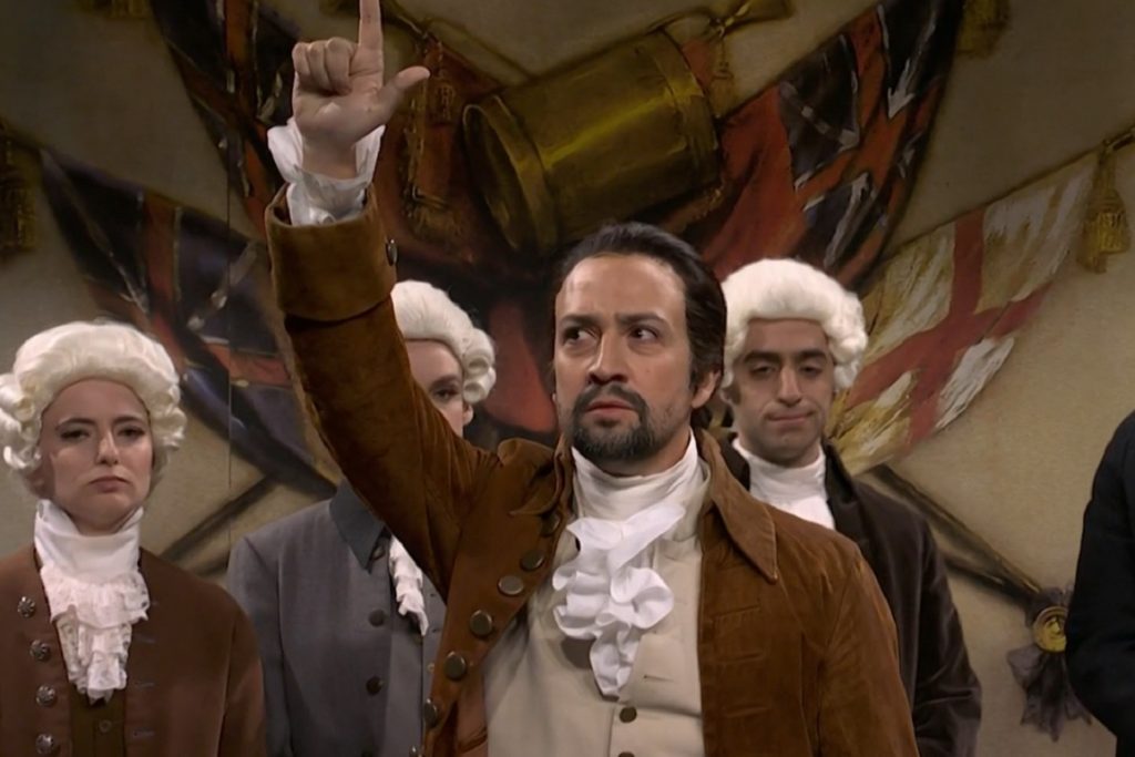 Lin-Manuel Miranda surprises 'Saturday Night Live' as 'Hamilton' but is interrupted by James Austin Johnson's Donald Trump