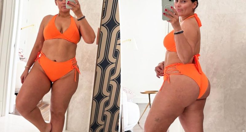 Makeup-free Nelly Furtado poses in orange bikini to celebrate ‘new levels of self-love’
