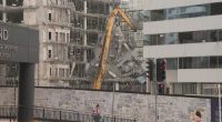 The 10-storey building fell onto the excavator just after 3pm today at the site on Railway Parade in Burwood.