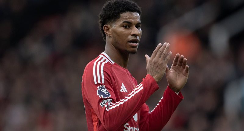 Marcus Rashford takes in Manchester United's Europa League clash with Rangers from the stands at Old Trafford - with wantaway star no closer to a move away from his boyhood club