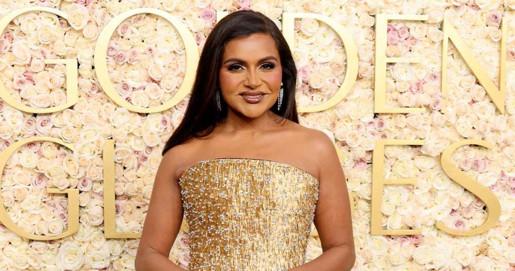 Mindy Kaling Shimmers While Walking Golden Globes Red Carpet