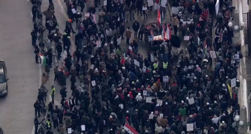'People's March for Justice': Immigration activists, pro-Palestinian groups protest Trump administration downtown Chicago