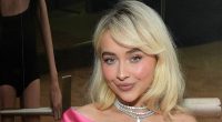 Sabrina Carpenter puts on a leggy display in a pink mini dress