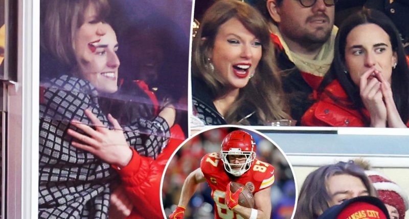 Taylor Swift, Caitlin Clark hug after Travis Kelce scores major touchdown during Chiefs playoffs game