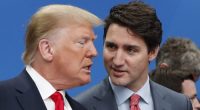 President-elect Donald Trump and Canadian Prime Minister Justin Trudeau in Watford, Hertfordshire, England, Wednesday, Dec. 4, 2019. (AP Photo/Frank Augstein)