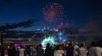 Revellers watching the New Year's Eve fireworks in Docklands, Melbourne.