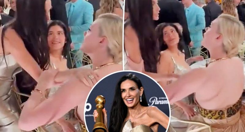 Watch Kylie Jenner appear to get snubbed by Demi Moore in awkward interaction at Golden Globes 2025