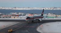 The Trump plane on the tarmac in Greenland's capital of Nuuk.