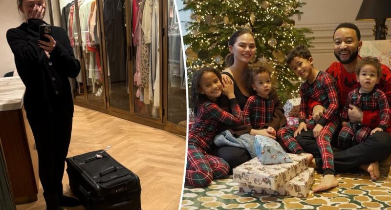 ‘Scared’ Chrissy Teigen, John Legend, 4 kids and pets evacuate home in emotional photos as LA fires rage on